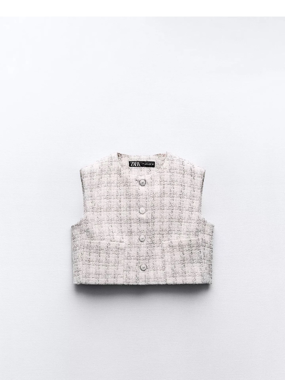 Zara Pink Tweed Cropped Button-Front Tank - Picture 3 of 4